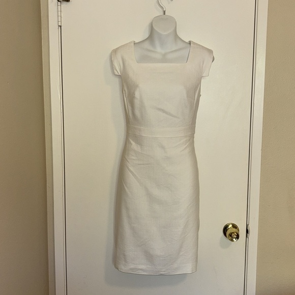 Ann Taylor White/Cream Linen Sleeveless Square Neck Sheath Dress - Picture 4 of 7